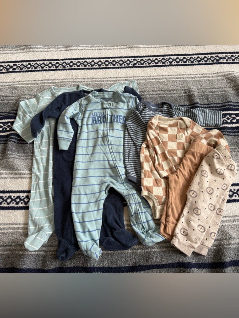 Baby Boy Bundle 3m -footed pajamas (3), Long Sleeve bodysuit (2), Pants (2)